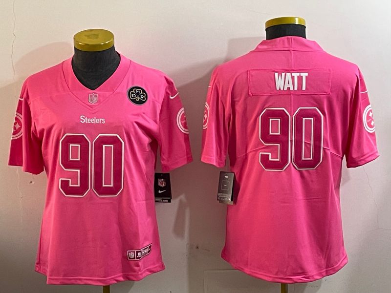 Youth Pittsburgh Steelers #90 Watt Pink 2024 Nike Vapor Limited NFL Jersey style 2